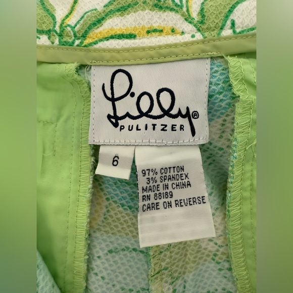 Lilly Pulitzer Capri Pants Sz 6 Turquoise Green White Floral Bunny Print - Picture 3 of 8